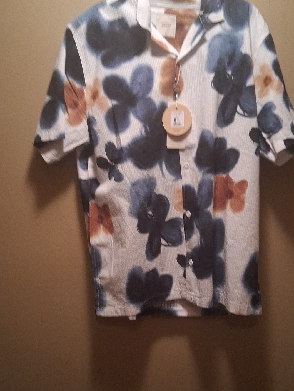 Common People Floral Button-Up Shirt - Blue & Brown Xl